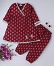 BAATCHEET Cotton Woven Three Fourth Sleeves Floral Printed Angrakha Kurti With Coordinating Pant Set - Red