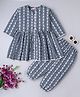 BAATCHEET Cotton Woven Three Fourth Sleeves Floral Motif Printed Rajasthani Style Kurti With Coordinating Pant Set - Blue