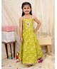 KID1 Cotton Woven Sleeveless Elephant Printed Gota Lace Embellished Long Dress - Green