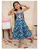 KID1 Cotton Woven Sleeveless Elephant Printed Gota Lace Embellished Long Dress - Blue