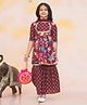 KID1 Cotton Woven Three Fourth Sleeves Floral Printed & Gota Lace Embellished Kurta With Coordinating Sharara Set - Wine