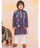 KID1 Cotton Woven Full Sleeves Floral Printed Lace Embellished Kurta Pyjama With Jacket - Navy Blue