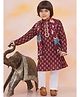 KID1 Cotton Woven Full Sleeves Floral Printed Lace Embellished Kurta Pyjama With Jacket - Wine