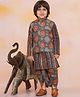 KID1 Cotton Woven Full Sleeves Abstract & Floral Printed Dhoti Kurta With Jacket - Green & Multi Colour