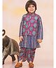 KID1 Cotton Woven Full Sleeves Abstract & Floral Printed Dhoti Kurta With Jacket - Blue & Multi Colour