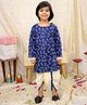 KID1 Cotton Woven Full Sleeves Fish Printed Dhoti Kurta - Navy Blue