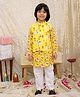 KID1 Cotton Woven Full Sleeves Lotus & Cow Printed Kurta Pyjama With Jacket - Yellow
