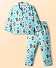 Babyhug Cotton Knit Full Sleeves Front Open Co-Ords Night Suit With Animal Print - Light Blue