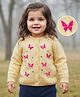 Babyhug Knitted Full Raglan Sleeves Front Open Sweater With Butterfly Design - Light Yellow