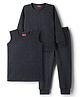 Babyhug Knit Full Sleeves Solid Thermal Set With Vest - Charcoal Grey