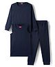 Babyhug Knit Solid Color Full Sleeves Pullover & Sleeveless Thermal Vest & Pant Set - Navy Blue