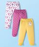 Babyhug Cotton Knit Full Length Bootie Leggings With Polka Dot & Floral Print Pack Of 3 - White Pink & Yellow