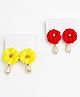Lime By Manika Set Of 2 Floral Applique Detailed Pearl Drops Embellished Earrings - Yellow & Red