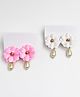 Lime By Manika Set Of 2 Floral Applique Detailed Pearl Drops Embellished Earrings - Light Pink & White