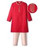 EARTHY TOUCH Cotton Woven Full Sleeves Embroidered Kurta Pajama Set - Red