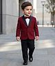 Babyhug Knit Full Sleeves Solid Color 3 Piece Party Suit with Bow Applique - Maroon