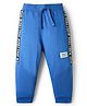 Babyhug French Terry Knit Full Length Cut & Sew Lounge Pant with Text Print - Blue