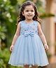Babyhug Woven Sleeveless Mesh Party Dress with Bow & Floral Applique - Light Blue