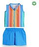 The Boo Boo Club 100% Cotton Muslin Woven Sleeveless Striped Shirt & Shorts Set - Multi Colour
