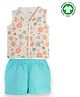 The Boo Boo Club 100% Cotton Muslin Woven Sleeveless Space Theme Printed Shirt & Shorts Set - Off White
