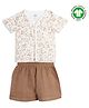 The Boo Boo Club 100% Cotton Muslin Woven Half Sleeves Baby Animals Printed Shirt & Shorts Set - Beige
