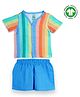 The Boo Boo Club 100% Cotton Muslin Woven Half Sleeves Striped Shirt & Shorts Set - Multi Colour