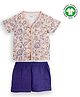 The Boo Boo Club 100% Cotton Muslin Woven Half Sleeves Baby Animals Printed Shirt & Shorts Set - Tan
