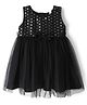 Babyhug Woven Sleeveless Mesh Party Dress with Yoke Embellishment - Black