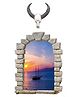 JAAMSO ROYALS 3D Landscape Fake Window Sea Boat Sunset PVC Vinyl Wall Sticker (60cm x 90cm)