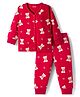 Babyhug Knit Full Sleeves Bear Printed Co-ords Thermal Vest & Pant Set - Maroon