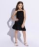 Taffykids Satin Woven Sleeveless Ruched Bubble Hem Dress - Black