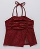 Taffykids Lace Knit Sleeveless Polka Dots Embroidered Ruched Slit Peplum Top - Maroon