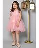 Bella Moda Net Woven One Shoulder Sleeves Bow Applique Detailed Stones Embellished Tiered Dress - Light Orange