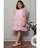 Bella Moda Net Woven Sleeveless Floral Embroidered Ruffle Detailed Layered Dress - Light Pink