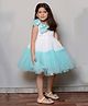 Bella Moda Net Woven Sleeveless Bow Applique Detailed Tiered Dress - Blue & White