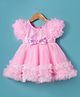 Babyhug Woven Sleeveless Mesh Party Dress With Sequin Detailing & Bow Applique - Pink & White