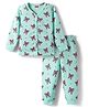 Babyhug Knit Full Sleeves Bow Printed Thermal Vest & Pant Set - Sea Green