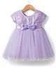 Babyhug Woven Half Sleeves Mesh Party Dress With Sequin Detailing & Bow Applique - Lavender