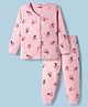 Babyhug Knit Full Sleeves Floral Printed Co-ords Thermal Vest & Pant Set - Pink
