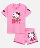 Nap Chief Cotton Knit Hello Kitty Featuring Half Sleeves Kitty White Printed Coordinating Tee & Shorts Set - Pink