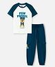 Nap Chief Cotton Knit Paw Patrol Featuring Half Raglan Sleeves Chase Printed Oversized Tee & Cargo Joggers Set - White & Blue