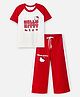 Nap Chief Cotton Half Sleeves Hello Kitty Printed Relaxed Fit Raglan T-Shirt And Trouser Set - White