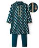 EARTHY TOUCH Single Jersey Knit Full Sleeves Kurta Pajama Set With Floral Print - Dark Green