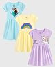 Nap Chief Pure Cotton Knit Pack Of 3 Disney Frozen Featuring Half Sleeves Characters & Unicorn Printed Dress - Blue Yellow & Lavender