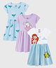 Nap Chief Pure Cotton Knit Pack Of 3 Little Mermaid Featuring Half Sleeves Characters & Unicorn Printed Dress - White Lavender & Blue