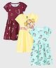 Nap Chief Pure Cotton Knit Pack Of 3 Half Sleeves Hearts & Unicorn Printed Dress - Red Yellow & Blue