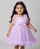 Babyhug Woven Sleeveless Mesh Party Dress With Floral Applique & Sequin Detailing On Yoke - Lavender
