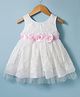 Babyhug Woven Sleeveless Mesh Party Dress With Lace Detailing & Floral Applique - White