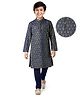 EARTHY TOUCH Single Jersey Knit Full Sleeves Kurta Pajama Set with Floral Print - Navy Blue