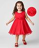 Babyhug Woven Sleeveless Flared Partywear Dress with Pintuck Detailing & Floral Corsages - Red